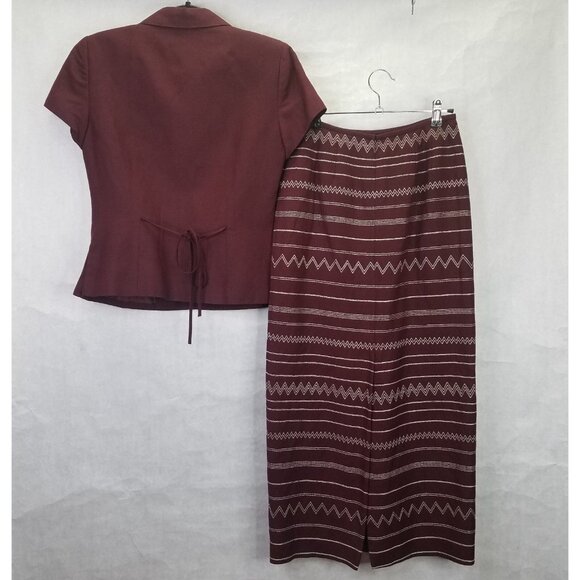 KASPER Skirt Suit Women Sz 4 Short Sleeve Jacket Burgundy Maxi Skirt Linen Lined - Picture 4 of 16